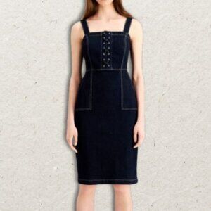 INC Denim Jumper Dress Size 2 Corset Lace Up Adjustable Straps Side Pockets NWT